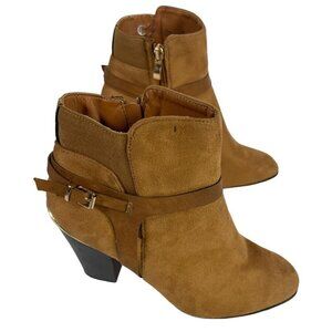 Womens Chunky Heel Bootie Nature Breeze Goldrush01 Faux Suede Harness Buckle 8.5